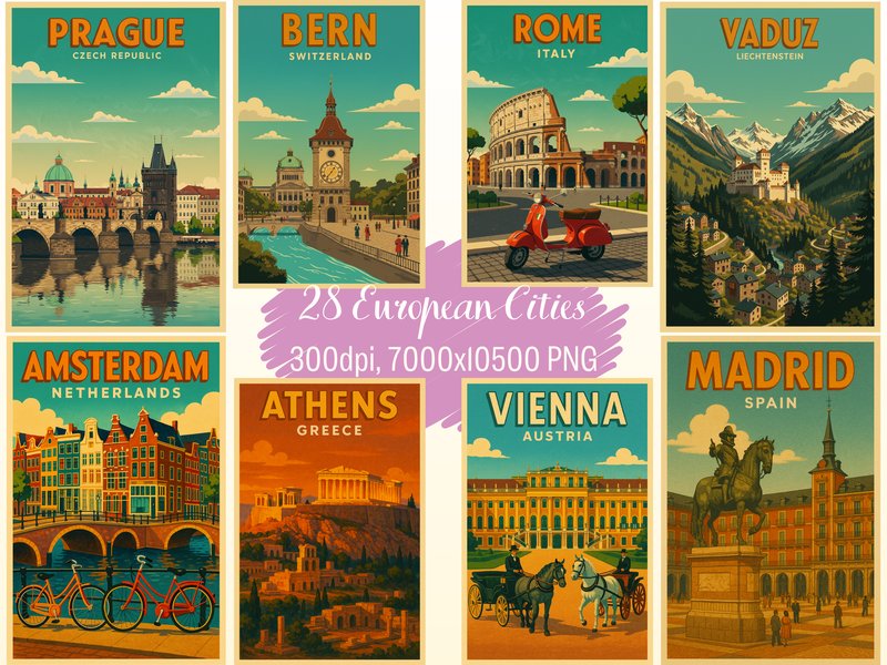 Europe Travel Places Poster Bundle (by Farook Art)