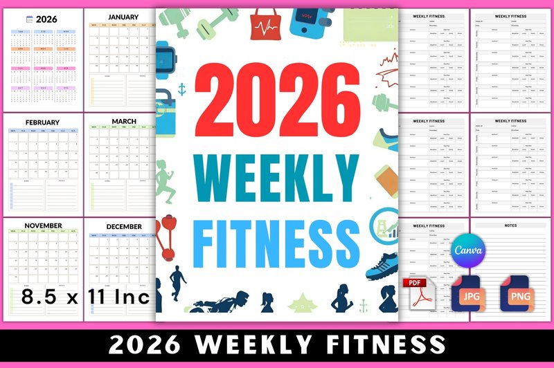 🏋️ 2026 Weekly Fitness Planner Editable (by Mahira Pro)