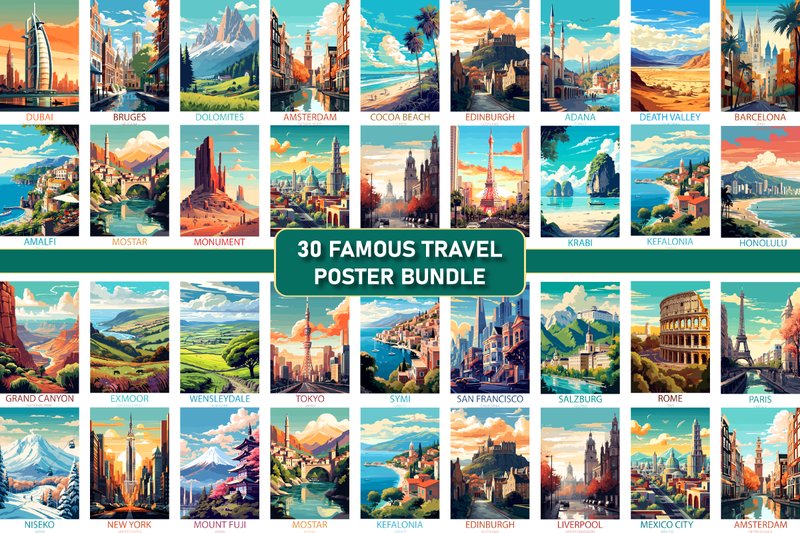 Famous Travel Places Poster Bundle (by Genius Graph)