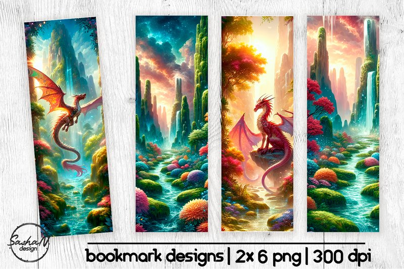 Fantasy Dragon Bookmark Designs, Fantasy (by sashanikart)