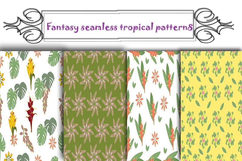 Fantasy Seamless Tropical Patterns, Vector Background. (by kakva)