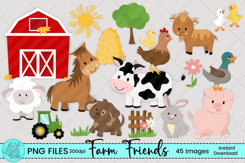 Farm Animal Clipart Bundle, PNG (by apearlofagirldesigns)