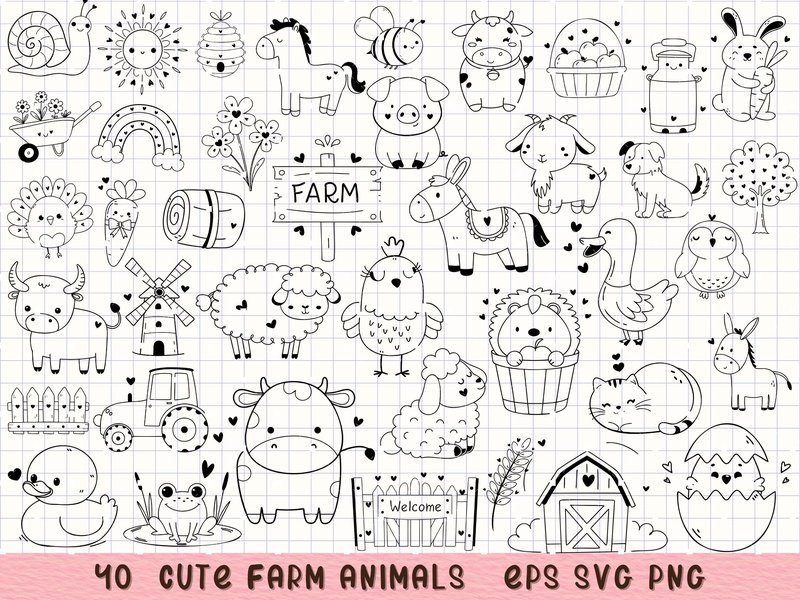 Farm Animal Clipart Cute Animal SVG (by MeawwaDigitalArts)