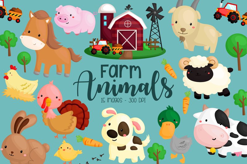 Farm Animal Clipart - Cute Animal (by Inkley Studio)