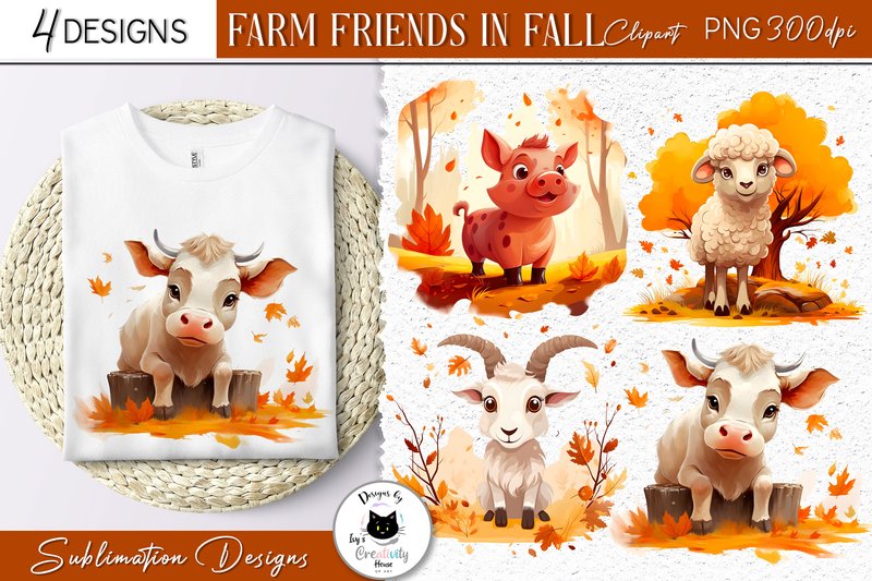 Farm Animal Clipart | Fall Sublimation (by Ivy\u2019s Creativity House)