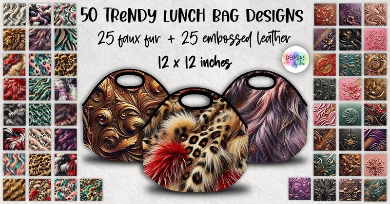 Faux Fur and Embossed Leather Lunch Bag Bundle (by Designs by Ira)