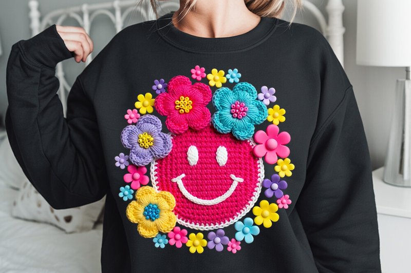 Faux Yarn Floral Smiley PNG Graphic (by Tees Town)