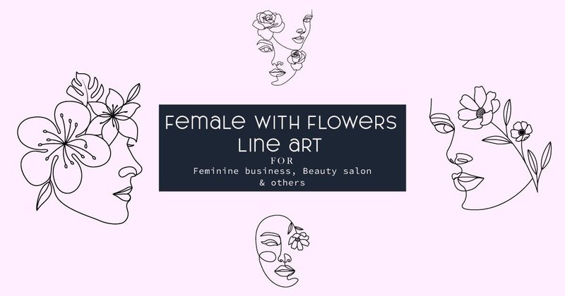 Female Flowers Head Feminine Line Art Bundle (by subujayd)