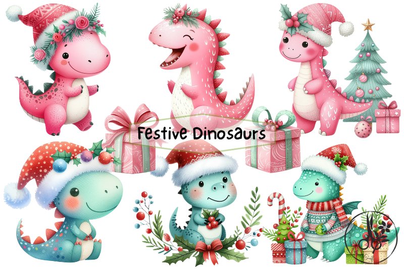 Festive Dinosaurs - Clipart (by Passionateaboutcraft)