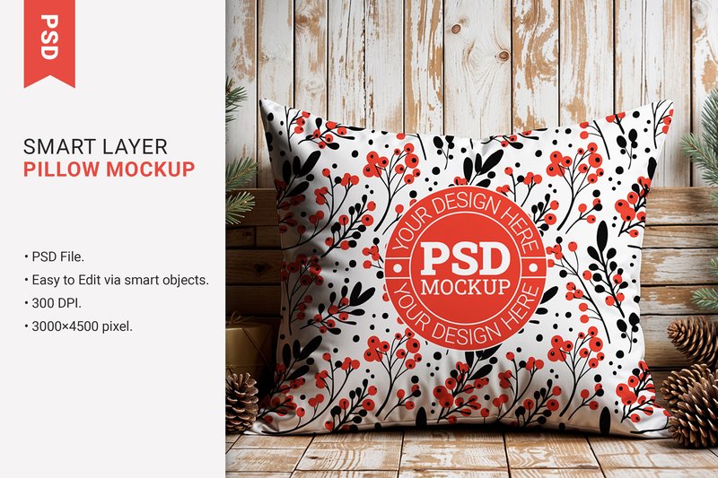 Festive Pillow Mockup with Holiday Decor (by JUNDI)