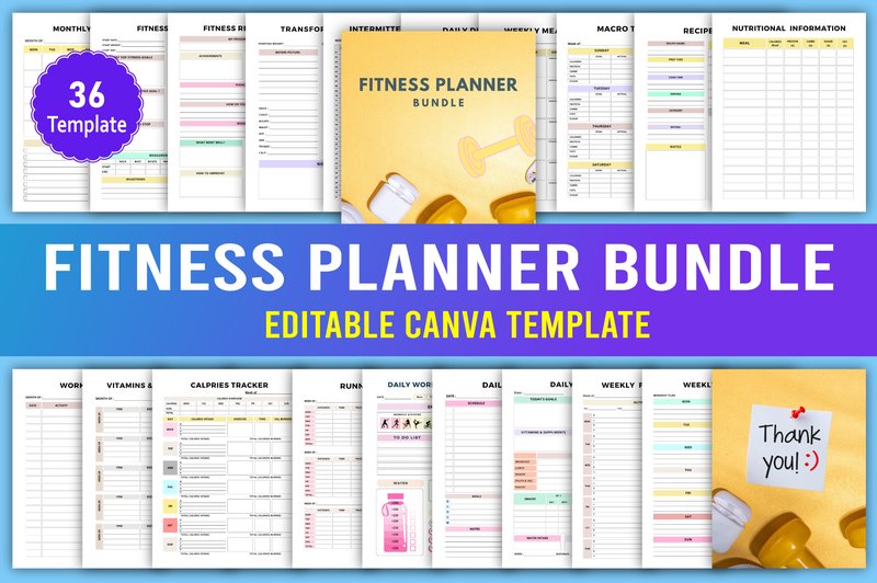 Fitness Planner Bundle Canva Interior (by designmela01)