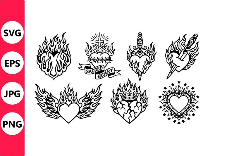 Flaming Heart Tattoo Designs Vector (by SVG vector PNG)