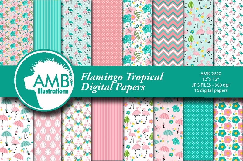 Flamingo Tropical Patterns (by AMBillustrations)