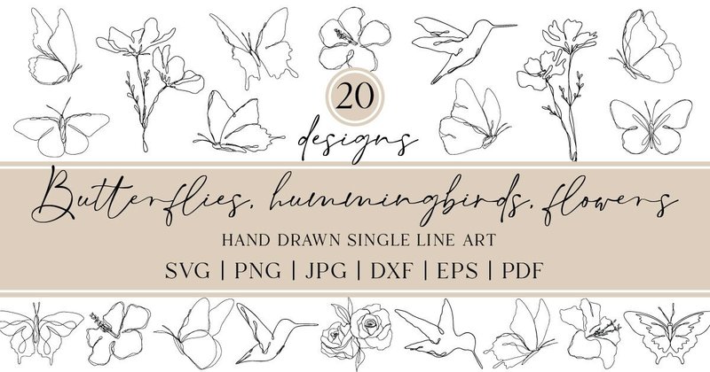 Floral Butterfly Bird Line Art Bundle (by RachelFredericksCreative)