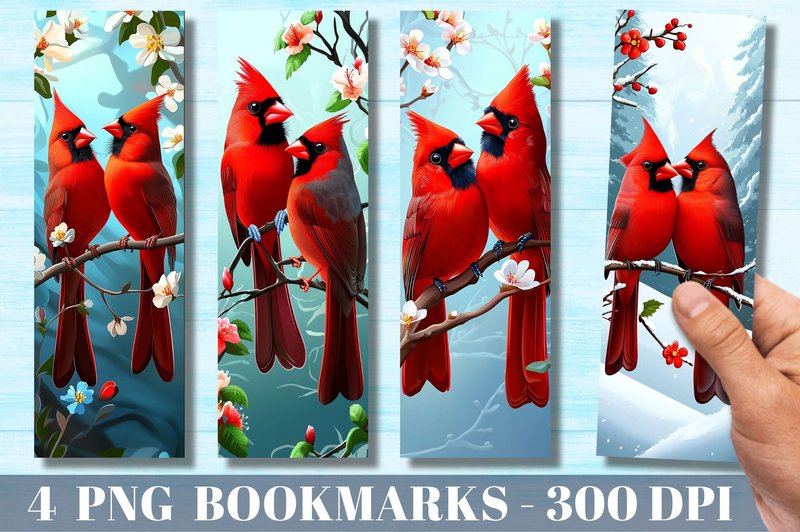Floral Cardinal Bookmark Designs (by Lazy Cow)