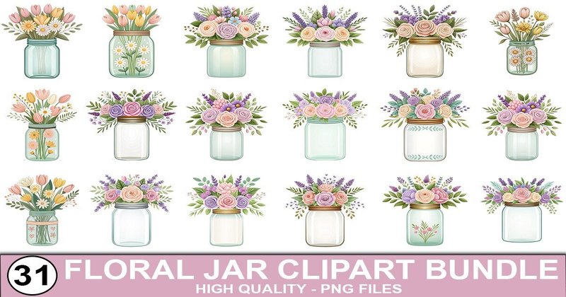 Floral Jar Clipart Bundle (by SVG Print design)