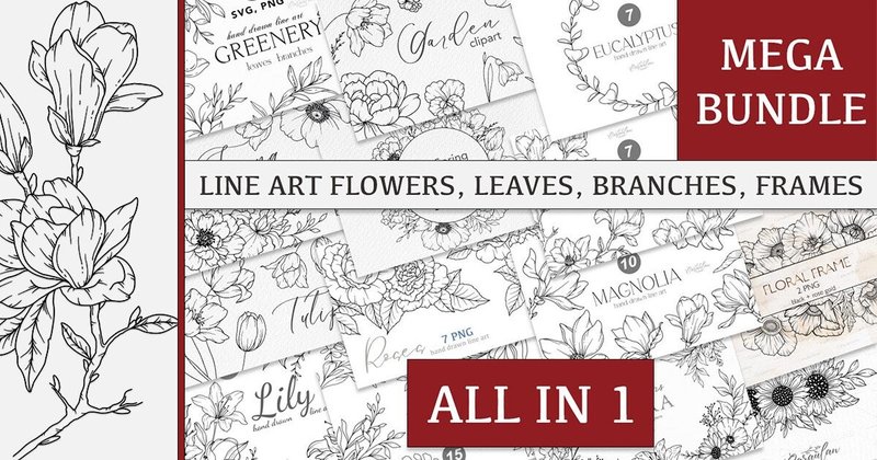 Floral Line Art Bundle (by CaraulanStore)