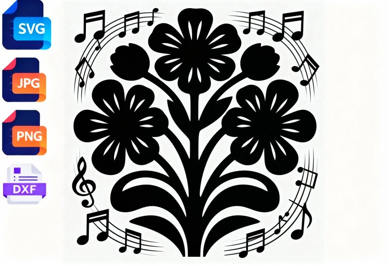 Floral Music Notes SVG Cut File (by soikotcbd)