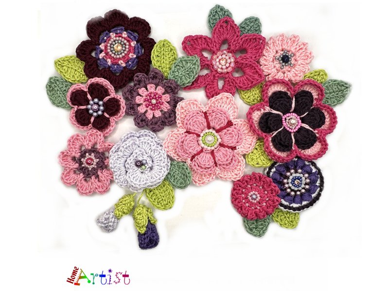 Flowers Set 2 Crochet Applique Pattern (by Homeartist)