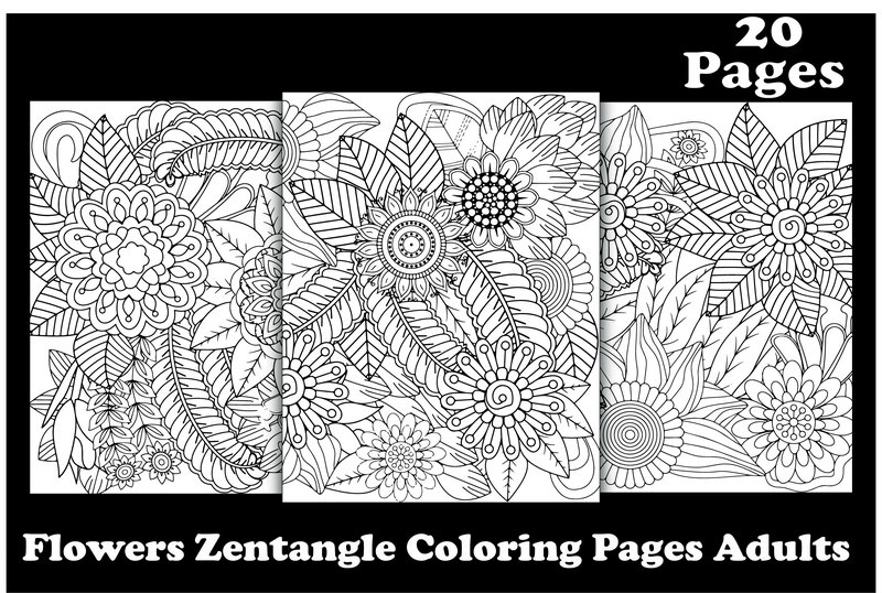 Flowers Zentangle Coloring Pages Adults (by (US) Design Studio)