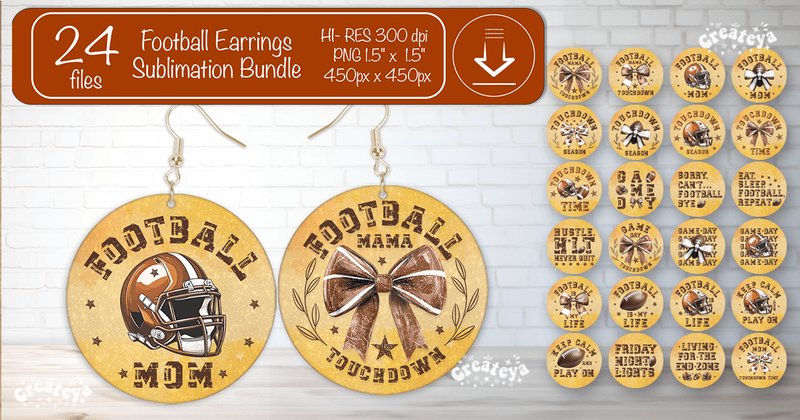 Football Earrings Round Earring Bundle (by Createya Design)