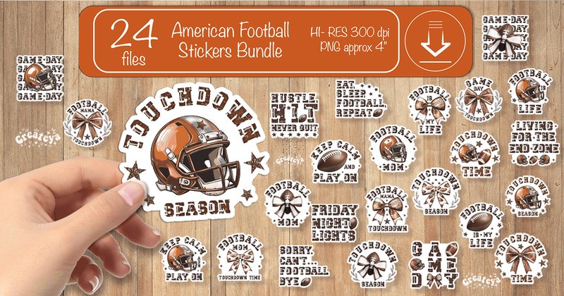 Football Stickers Printable PNG Bundle (by Createya Design)