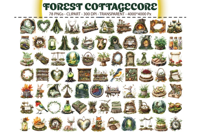 Forest Cottagecore Clipart – 78 PNGs (by digitalarthome41)
