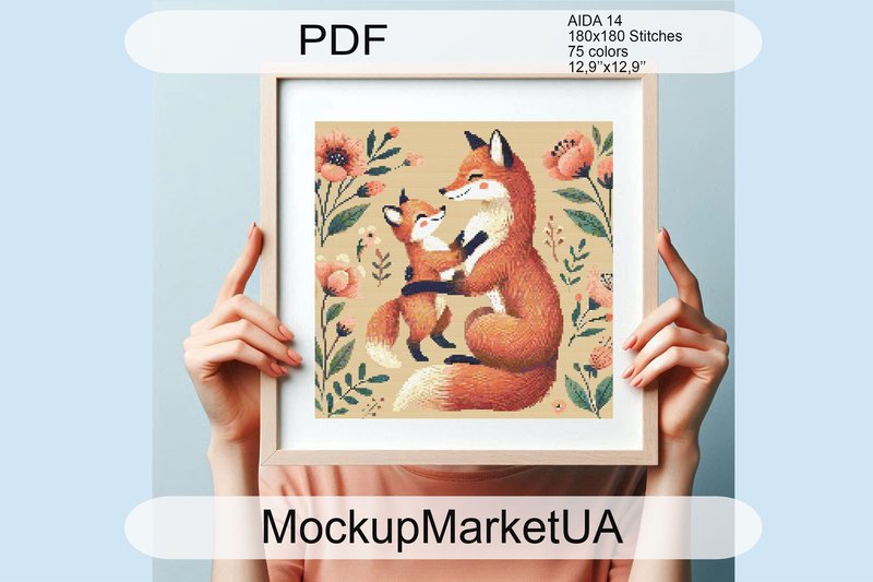Fox Animals Cross Stitch Patterns PDF (by MockupMarketUA)