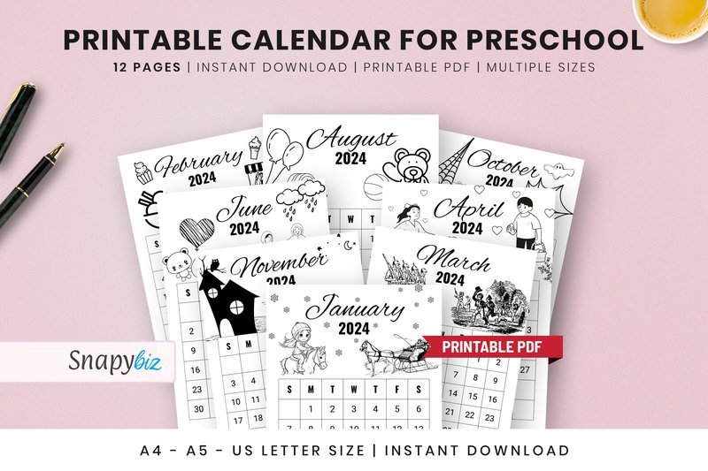 Free Printable Calendar for Preschool (by SnapyBiz)