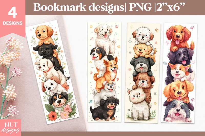 Funny Dogs Bookmark, Cartoon Bookmarks (by natalia.kurtidi)