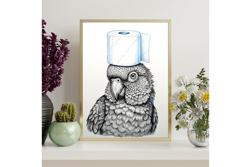 Funny Parrot Bathroom Decor (by Younique Aartwork)