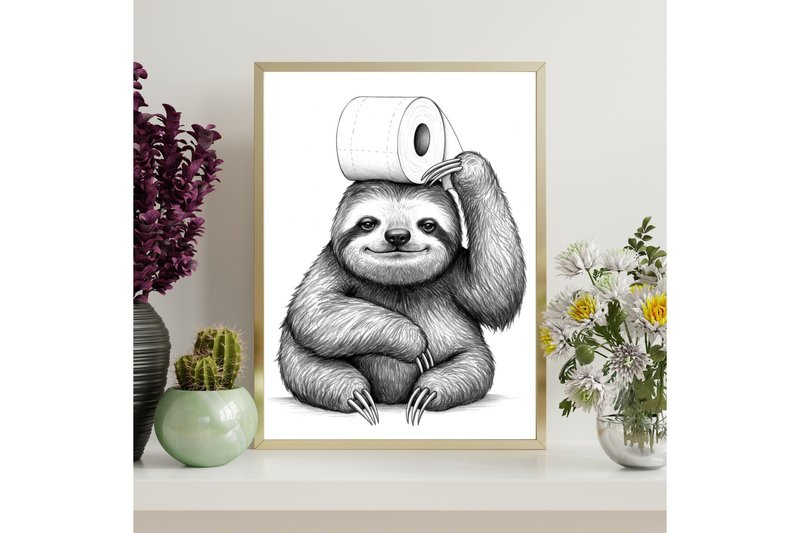 Funny Sloth Bathroom Decor (by Younique Aartwork)