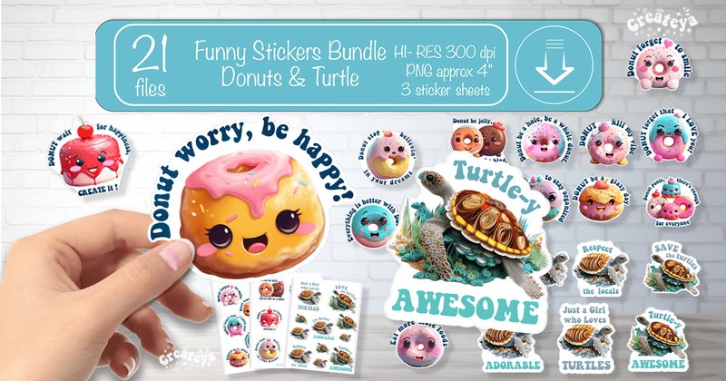 Funny Stickers Printable Kawaii Bundle (by Createya Design)