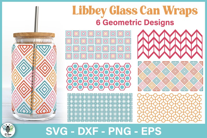 Geometric 16 Oz Libbey Glass Wraps (by B Renee Design)