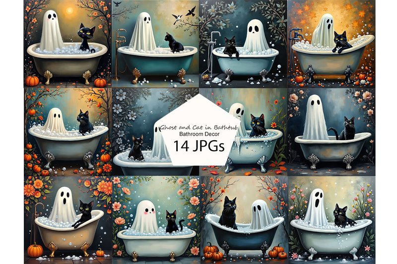 Ghost and Cat in Bathtub Bathroom Decor (by Dreamy Art)