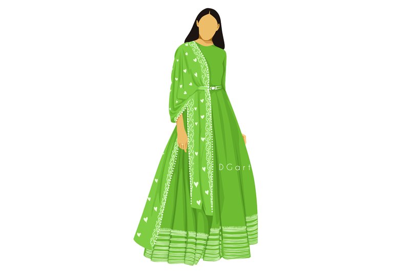 Girl in Green Dress Fashion Illustration (by DGart)