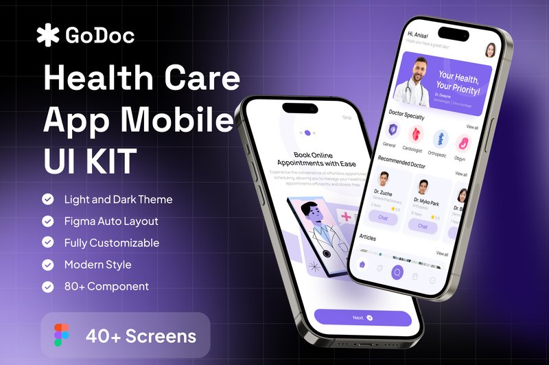 GoDoc - Health Care App Mobile UI KIT (by dpopstudio)