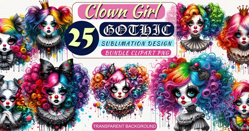 Gothic Clown Girl Sublimation PNG Bundle (by Fantasy Island)