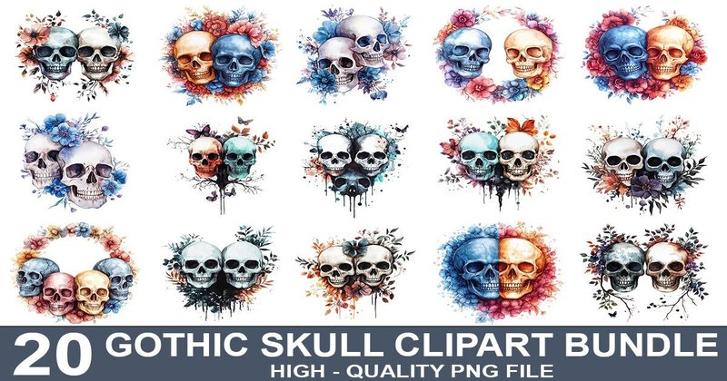 Gothic Skull Clipart Bundle (by crative8112)