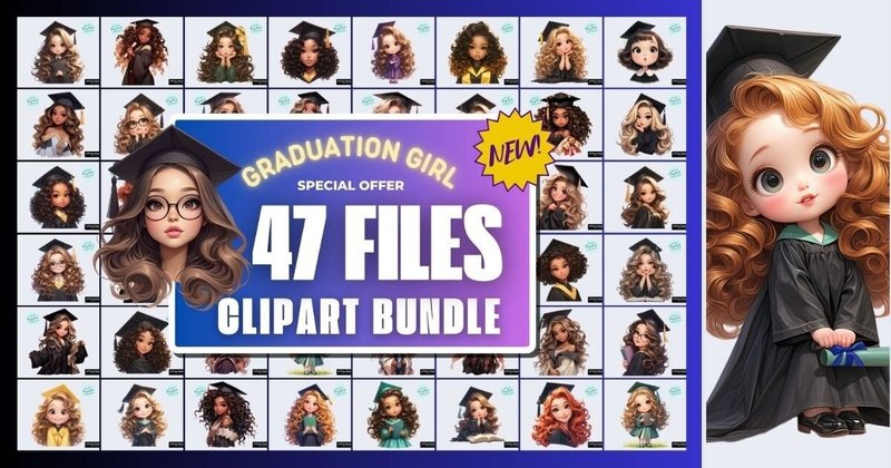 Graduation Chibi Girl Clipart Bundle (by Orange Brush Studio)