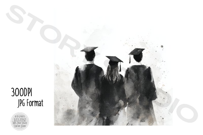 Graduation Clipart Watercolor Graduates (by Story Studio)