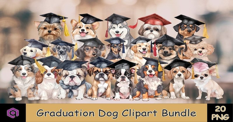 Graduation Dog Clipart PNG Bundle (by Quoteer)