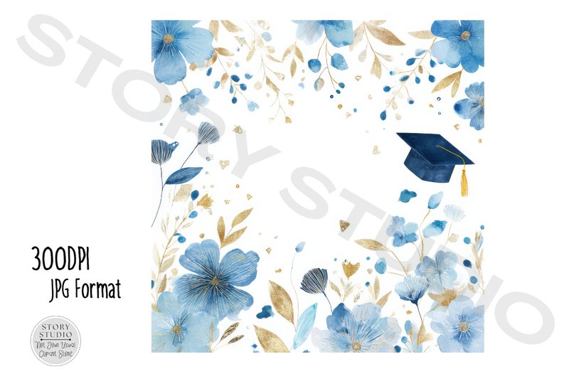 Graduation Floral Frame Clipart Set (by Story Studio)