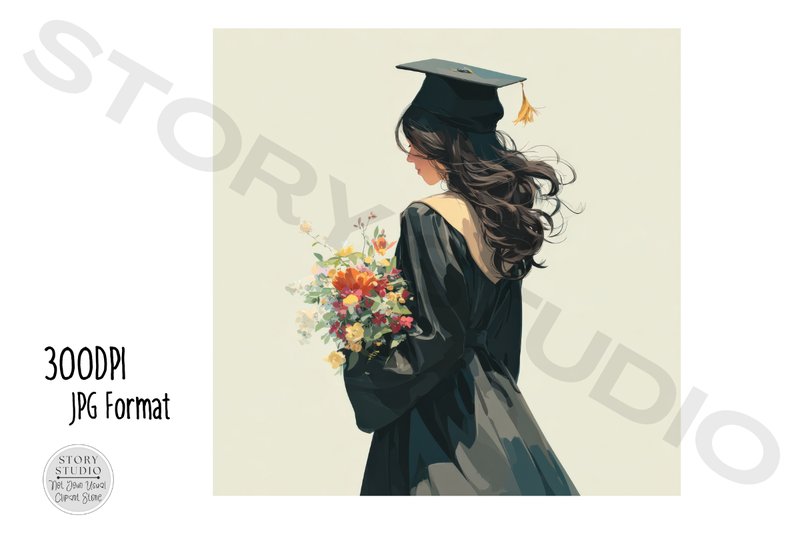 Graduation Girl with Bouquet Clipart (by Story Studio)