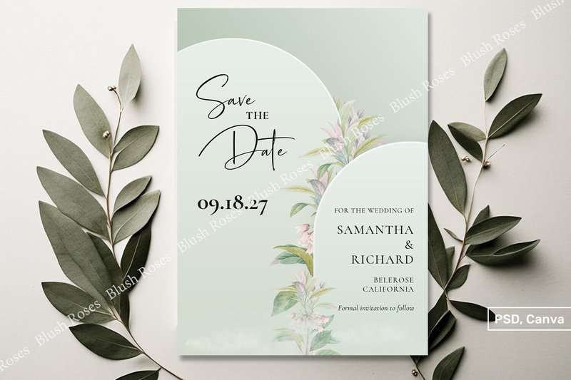 Green 2 Arch Blush Floral Save the Date (by Blush Roses)