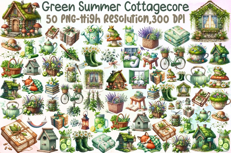 Green Summer Cottagecore Clipart (by Sublimation Studio)
