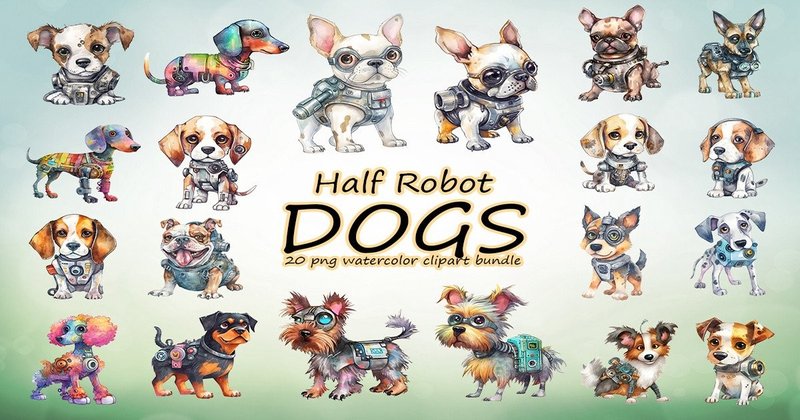 Half Robot Dog Clipart Bundle (by Quoteer)