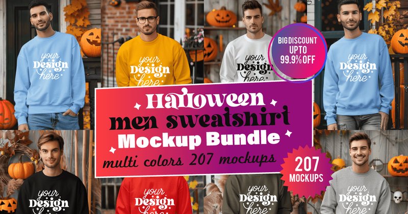 Halloween Men Sweatshirt Mockup Bundle (by MockupMatrixStore)