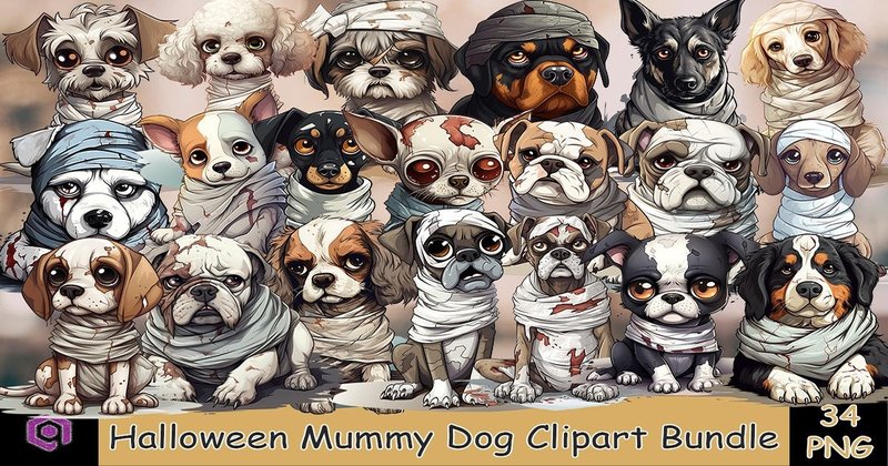 Halloween Mummy Dog Clipart Bundle (by Quoteer)