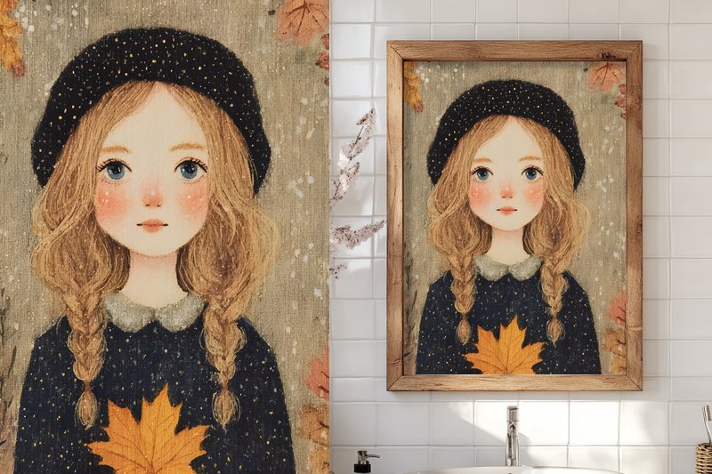 Handdrawn Autumn Girl, Cottagecore Art (by Sprout Mockups)